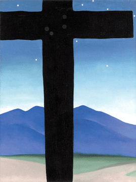 The crosses Georgia O'Keeffe observed in the landscape around Taos — "like a thin veil of the Catholic Church spread over the New Mexico landscape,” she said, inspired "Black Cross with Stars and Blue,” 1929. Mr and Mrs Peter Coneway. ©The Georgia O'Keeffe Foundation/Artists Rights Society (ARS), New York City.