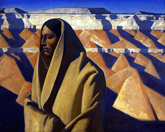 Curator Emily Ballew Neff says Maynard Dixon's "commitment to the romantic ideal of the noble Indian” and his feel for the poetic power of the Taos landscape animate "Earth Knower,” 1931–35, making it one of the most compelling works in the exhibition. Oakland Museum of California, gift of Dr Abilio Reis. ©Estate of Maynard Dixon.