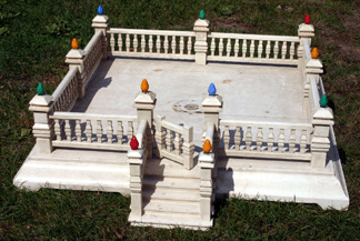 Rare carved and painted Victorian wooden platform Christmas tree stand, $952.