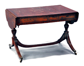 This Federal mahogany library table, circa 1815, done in the manor of Duncan Phyfe ($3/5,000), more than doubled its high estimate when it brought $12,870 from an online bidder.