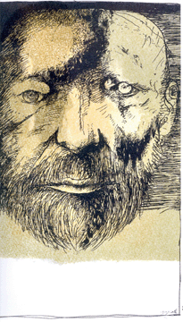 Leonard Baskin, "Self-Portrait,” 1883, lithograph, 20 by 16 inches.