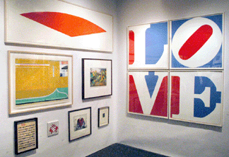 Robert Indiana's "Four Panel Love” was an early seller from the booth of Dranoff Fine Art, New York City.
