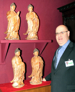 Andrew Chait of Ralph M. Chait Galleries, New York City, featured four Chinese Yuan or early Ming stucco figures dating to the late Thirteenth or early Fourteenth Century.