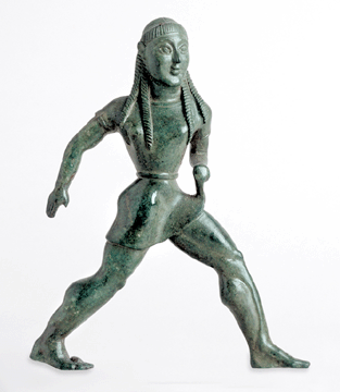 "Figurine of a Girl Runner,” bronze, 550–540 BC, Laconian Workshop, Sanctuary of Zeus, Dodone, Athens, National Archaeological Museum.