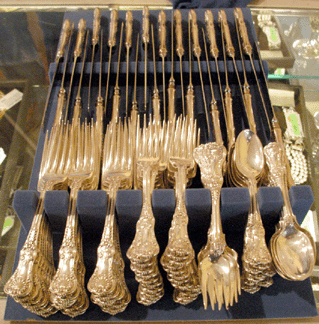 The 196-piece Tiffany flatware service in the English King pattern was knocked down at $21,275.