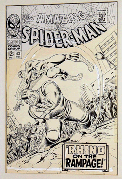 The top lot of the sale was this original artwork from the cover of Spiderman #43, drawn by the artist John Romita in 1966 that sold for $101,700.