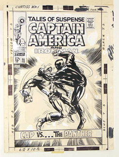 Original cover art from the hard-to-find comic book Tales of Suspense (#98, February 1968), by Jack Kirby, realized $41,810.