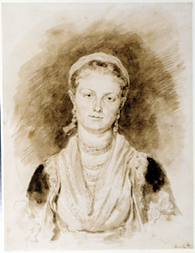 Jean Honoré Fragonard, 1732–1806, "Portrait of a Neapolitan Girl,” 1774, brush and brown wash over traces of black chalk, 14 7/16   by 11 1/8  inches. 