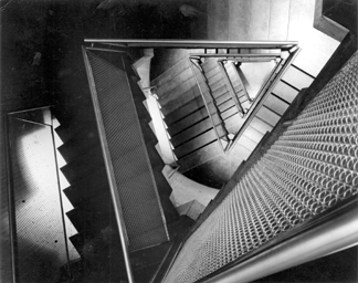 Construction view of staircase, circa 1954. Yale University Art Gallery Archives, Lionel Feininger.