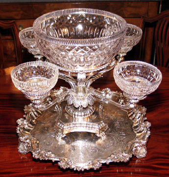 This English silver epergne of 1814 was $30,000 at Anthony Scornavacco, Gem Lake, Minn.