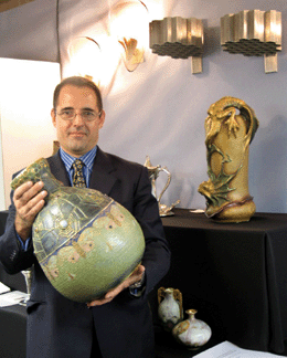Jersey City, N.J., dealer James Infante showcased this monumental Amphora butterfly and web vase, circa 1900.