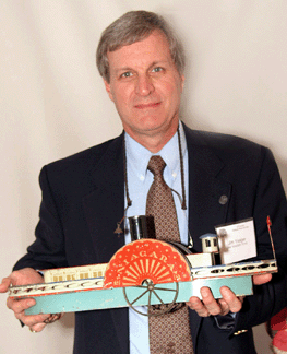 Toy dealer Jim Yeager of Lee's Summit, Mo., featured the tin sidewheeler Niagara by James Fallows of Connecticut, circa 1870–75. The toy is ex-collection of the Perlman Toy Museum in Philadelphia.