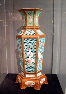 Ralph M. Chait offered a rare Chinese famille rose openwork vase and stand from the Qian-long period. It was the rarity among other rarities offered.
