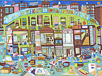 Ralph Fasanella (1914–1997), "Fun City,” 1980, oil on canvas, 30 by 40 inches. Courtesy ACA Galleries, New York City.