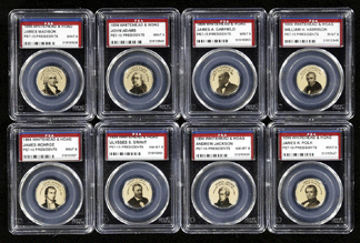 1896 PE7-15 Whitehead & Hoag "Presidents” pins, PSA graded complete set of 24 went for $5,011. 