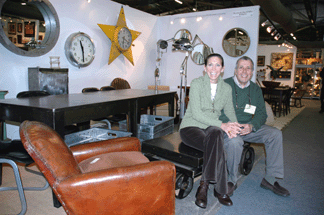 Part of the Pier show's allure for designers is the imaginative ways in which vintage items can be repurposed for stylish living. Eleanor and David Billet, New York City dealers, said the industrial trolley upon which they are seated would make a great coffee table. The metal shop bins could be reinvented as gleaming firewood holders.