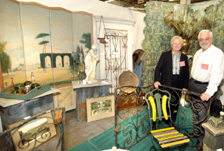 Virginia and John Dahlfred, Manchester Antiques, Londonderry, N.H., brought and sold large screens, such as the theater backdrop behind them.