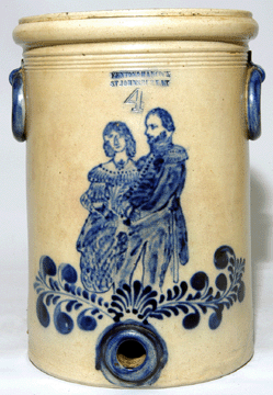 This stoneware water cooler, made by Fenton & Hancock in St Johnsbury, Vt., was described by some as the most well-decorated piece of American stoneware they had ever seen. At $88,000, it was the top lot of the sale.