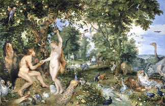 Jan Brueghel and Peter Paul Rubens, "Het aardse paradijs met de zondeval van Adam en Eva (The garden of Eden with the Fall of Man),” circa 1617,  panel, Den Haag, Mauritshuis.