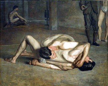 Thomas Eakins (United States, 1844–1916), "Wrestlers,” 1899, oil on canvas, 62 by 72 inches. Gift of Cecile C. Bartman and The Cecile and Fred Bartman Foundation.