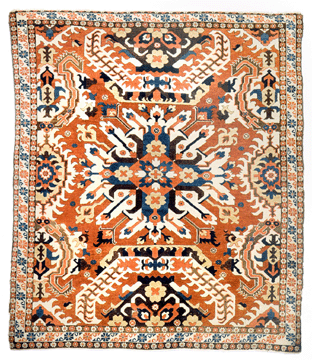 A central single medallion Chelaberd rug from South Caucasus, probably early Nineteenth Century or earlier, attained $341,625. The rug came from Ardrossan, the estate of Robert Montgomery Scott in Radnor, Penn.