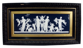 A Louis Solon pate sur pate plaque with a mythological theme was highly desirable and sold for $31,625.