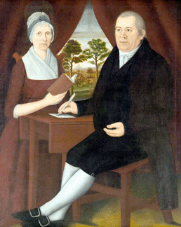 John Brewster Jr, Dr John and Ruth Avery Brewster, circa 1795–1800, Hampton, Conn., 55¾ by 46¾ inches. Old Sturbridge Village.