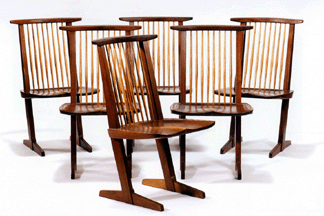 A set of six walnut Conoid chairs by George Nakashima doubled its high estimate to fetch $52,600.