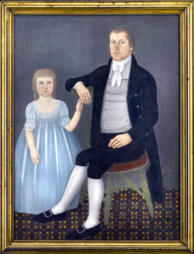 "Comfort Starr Mygatt and Lucy Mygatt” by John Brewster Jr (1766–1854), Danbury, Conn., 1799. Oil on canvas, 54 by 39½ inches. Lucy Mygatt married Asahel Adams of Trumbull County, Ohio. This portrait descended in their family until 1987, when David and Marjorie Schorsch bought it. It is from a small group of large scale Brewster portraits.