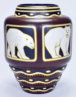 This large Boch Freres matte enamel earthenware vase depicting polar bears in various poses brought $16,100.