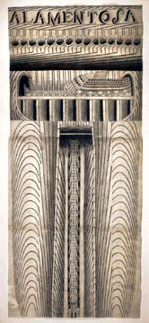 "Untitled (Alamentosa),” circa 1953, a soaring drawing (81 by 35 inches) showcases Ramirez's use of controlled lines and his fixation with trains in an intriguing composition. The Jacques and Natasha Gelman collection of Modern and contemporary Mexican art, Cuernavaca, Mexico.