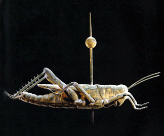 Leading a selection of weathervanes was a 41-inch-long molded and gilt copper grasshopper attributed to Cushing & Sons of Waltham, Mass., circa 1883, that sold for $520,000.