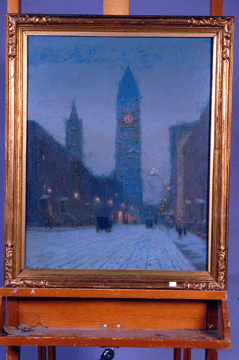 On an unseasonably warm January 1 in Stamford, Conn., a snowy Manhattan scene by artist Birge Harrison stole the show at Stamford Auction. Realizing $141,000, the painting was the highest selling lot at the 20th annual New Year's Day auction where a trio of auctioneers worked in tandem to sell more than 125 lots per hour.