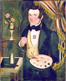 "Self Portrait” by Jonathan Adams Bartlett (1817–1902), South Rumford, Maine, probably 1841, oil on canvas. Abby Aldrich Rockefeller Folk Art Museum.