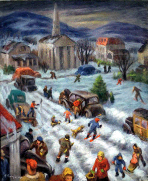 Julia S. Leaycraft, "Village in Winter,” circa 1940, oil.