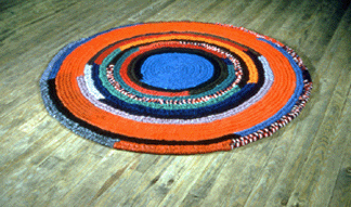 Harmony Hammond, "Floorpiece V,” 1973, fabric and acrylic paint, 59 inches diameter, collection of the artist; courtesy Dwight Hackett projects, Santa Fe, N.M.