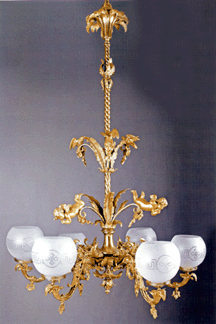 The American rococo gilt bronze six-light gasolier did well at $25,850.