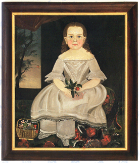 The second highest lot in the sale, no. 63, was this portrait of a rosy-cheeked young girl wearing a lace-trimmed white dress and pantaloons with a basket of flowers and seated on a stool. This oil on canvas, 27½ by 22¼ inches, was by Sturtevant Hamblen (1837–1856) and had a high estimate of $300,000. It sold for $492,000 to an American private collector.