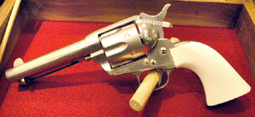 Ordered from Colt in 1882 and delivered to Bat Masterson, this "45” revolver with ivory handle grips was offered by Elmira Arms Company, Elmira, N.Y.