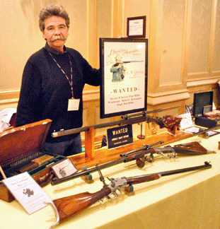 American single-shot target rifles are collected and sold by Gary Quinlan. The model in the foreground is a Stevens/Pope 33-40, circa 1900, complete with the original leather accessories case and reloading equipment.