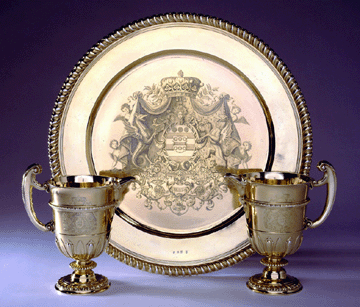 This silver gilt rosewater dish and pair of ewers have an unbroken provenance back to the date of their creation in 1700 for the 11th Earl of Kent. The dish is 24½ inches in diameter. —Virginia Museum of Fine Arts photo ©2007