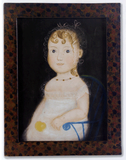Bringing $72,000 and taking the second highest bid at the sale was this portrait of Rebecca Harris of Scituate, R.I., in a white dress and seated in a blue child's Windsor sack back arm-chair.