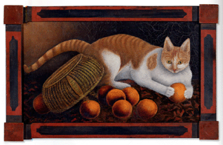 Cats seem to always be popular and accounting for the third highest price of the morning was a portrait of a cat with overturned basket of oranges, L.T. Chandler, circa 1850, an oil on canvas measuring 13½ by 23 inches. It is signed L.T. Chandler lower left and went for $51,000. It is in a reproduction frame and on the original stretcher with the Boston maker's label. The high estimate was $18,000.