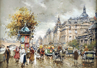 This 13-by-18-inch oil on canvas, "Paris Street Scene,” by Antoine Blanchard (1910–1988), had many bidders and went for $14,100.