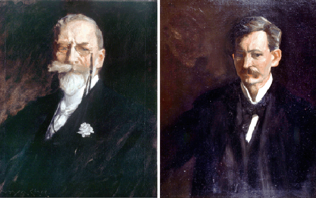 A "genteel bohemian,” William Merritt Chase (shown at left) painted this "Self Portrait” around 1914, when his elaborate clothes, pince-nez glasses and effulgent whiskers had made him a celebrated figure in the art world. Detroit Institute of Arts. Shown at right, Robert Henri painted this somber "Self Portrait” in 1903, utilizing characteristically broad strokes and somber colors in a shadowed composition that reflected his affinity for the work of Diego Velazquez and Edouard Manet. Sheldon Memorial Art Gallery and Sculpture Garden, University of Nebraska-Lincoln.