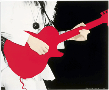 John Baldessari, "Person with Guitar (Red),” 2005, five-color screen print construction. Hammer Museum, Los Angeles, purchased with funds provided by Brenda Potter and Michael Sandler.