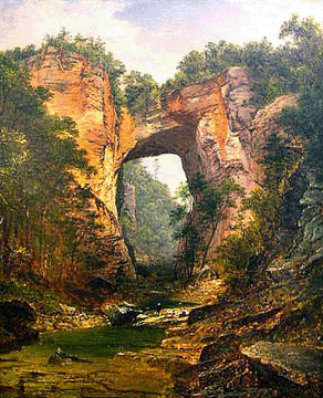 Portraying the Natural Bridge in Virginia, part of land once owned by Thomas Jefferson, and consigned by a local family that had owned it for several generations, this oil painting by Hudson River School artist David Johnson (1827–1908), 24 by 20 inches, sold to a private individual from Pennsylvania bidding via telephone for $448,000, a record for the artist's work at auction.