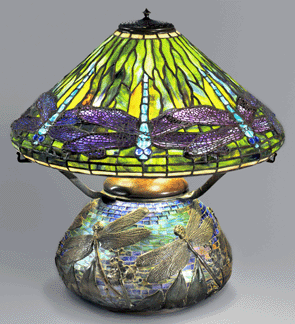 Brilliant color defines the Dragonfly lamp that Clara Driscoll designed in 1899 and which was awarded a prize at the 1900 Paris International Exposition. "A New Light On Tiffany: Clara Driscoll And The Tiffany Girls,” The New-York Historical Society.