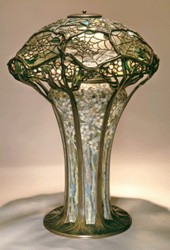 Clara Driscoll designed the finely detailed Cobweb lamp on a Narcissus mosaic base sometime before 1902. "A New Light On Tiffany: Clara Driscoll And The Tiffany Girls,” The New-York Historical Society.