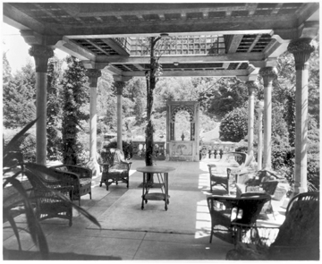 The Daffodil Terrace rebuilt for this exhibit comprises eight 11-foot marble columns with glass daffodil capitals. "Louis Comfort Tiffany And Laurelton Hall: An Artist's Country Estate,” The Metropolitan Museum Of Art.